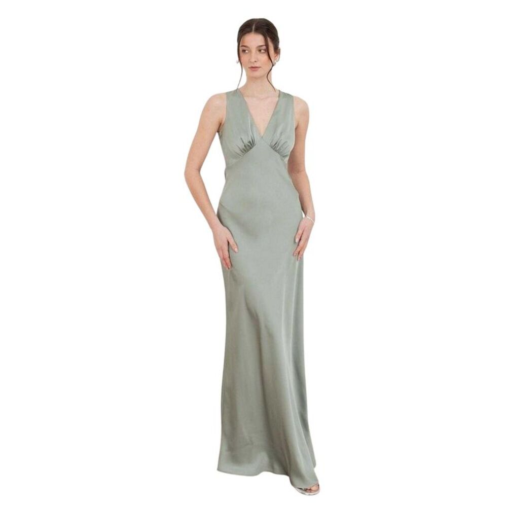 Maya Deluxe Womens/Ladies Satin Open Back Bridesmaid Maxi Dress / Sage Green